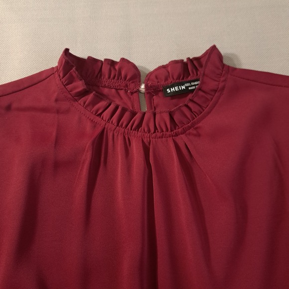 Shein Women's Maroon Blouse Long Sleeve Round Neck Ruffle Size 8/10 - Picture 7 of 9